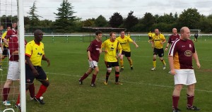 Moz Clarke, Rob Sterry, Ally Hill and Richard Wenham prepare to attack a corner